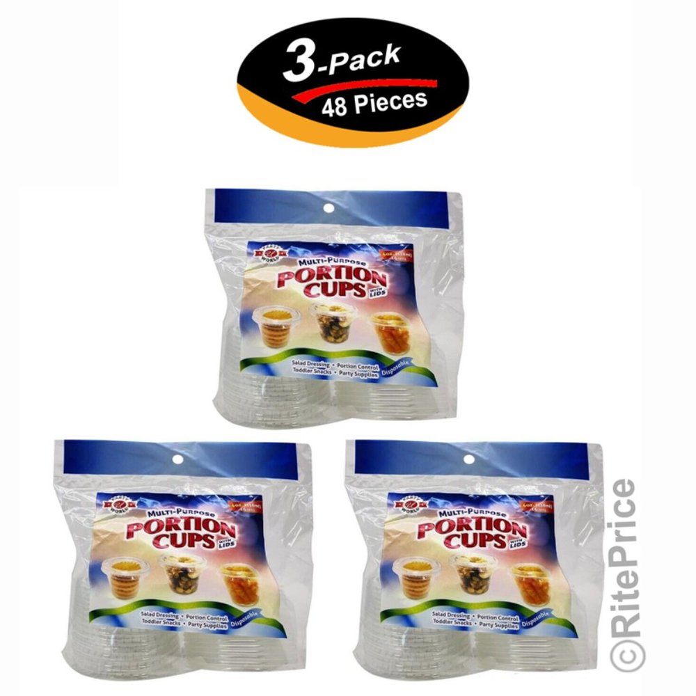 48 PCS Portion Cups With Lids Clear Shot Plastic Disposable 4 Oz In Bag (3 Pack)